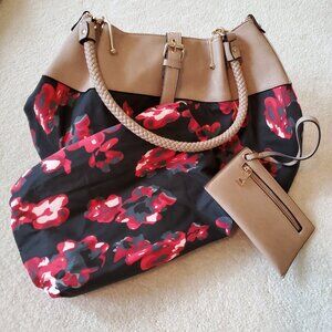 Black Rivet Black/Red Faux Leather Braided Handles Shoulder Bag Set